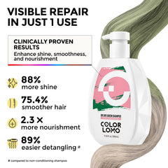 COLORLOMO shampoo adiós verdor: cabello rubio claro luce tono natural tras el lavado.