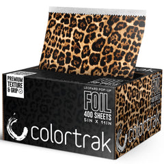 Colortrak leopard pop-up foil with dispenser for quick, clean color sessions.