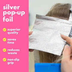 Colortrak pop-up dispenser keeps foil sheets ready for quick highlights.