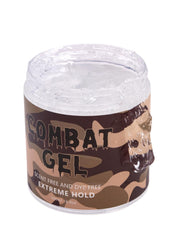 Combat Gel extreme hold bottle shown with unscented, alcohol-free formula for long-lasting style.