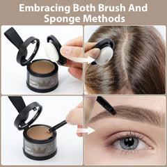 Comdian hairline powder bottle close-up shows shade and coverage options.