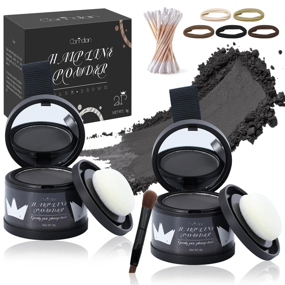 Comdian hairline powder two-pack packaging for convenient on-the-go touch-ups.