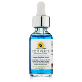 Complete Skin Solutions Copper Peptide Serum bottle illustrates a lightweight anti-aging formula for daily use