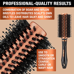 Conair Copper Collection round hair dryer brush ball-tipped bristles deliver snag-free blowouts.
