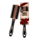 Conair Copper Collection round hair dryer brush close-up showing snag-free brushing for smooth styling.