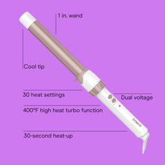 Conair Double Ceramic 1-Inch Curling Wand creates beachy waves with frizz-free shine.