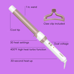 Conair Double Ceramic 1inch Wand with claw clip keeps sections secure for precise styling