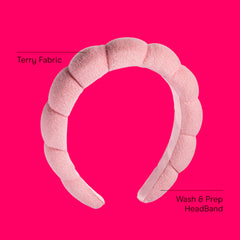 Conair soft terry cloth headband keeps hair dry during skincare.