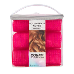 Conair heatless curls extra-large pink rollers for voluminous waves.