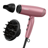 Conair Radiance Boost hair dryer front view with nano-quartz shine tech.