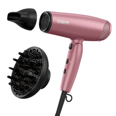 Conair Radiance Boost hair dryer front view with nano-quartz shine tech.