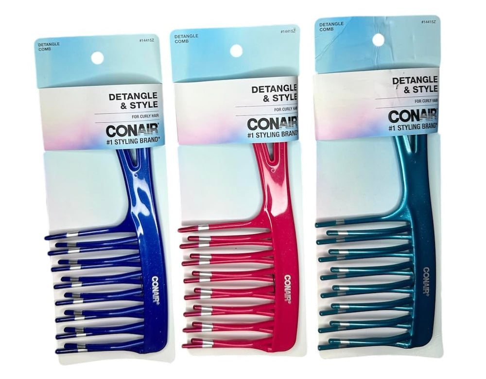 Conair Style and Detangle Comb wide-tooth close-up for detangling thick curly hair