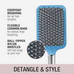 Close-up of Conair Velvet Touch brush showing soft-hold handle