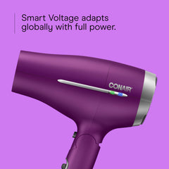 Conair smart voltage technology adjusts to international power settings.