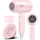 CONFU hair dryer with diffuser attachment for quicker drying and natural texture.