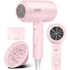 CONFU hair dryer with diffuser attachment for quicker drying and natural texture.