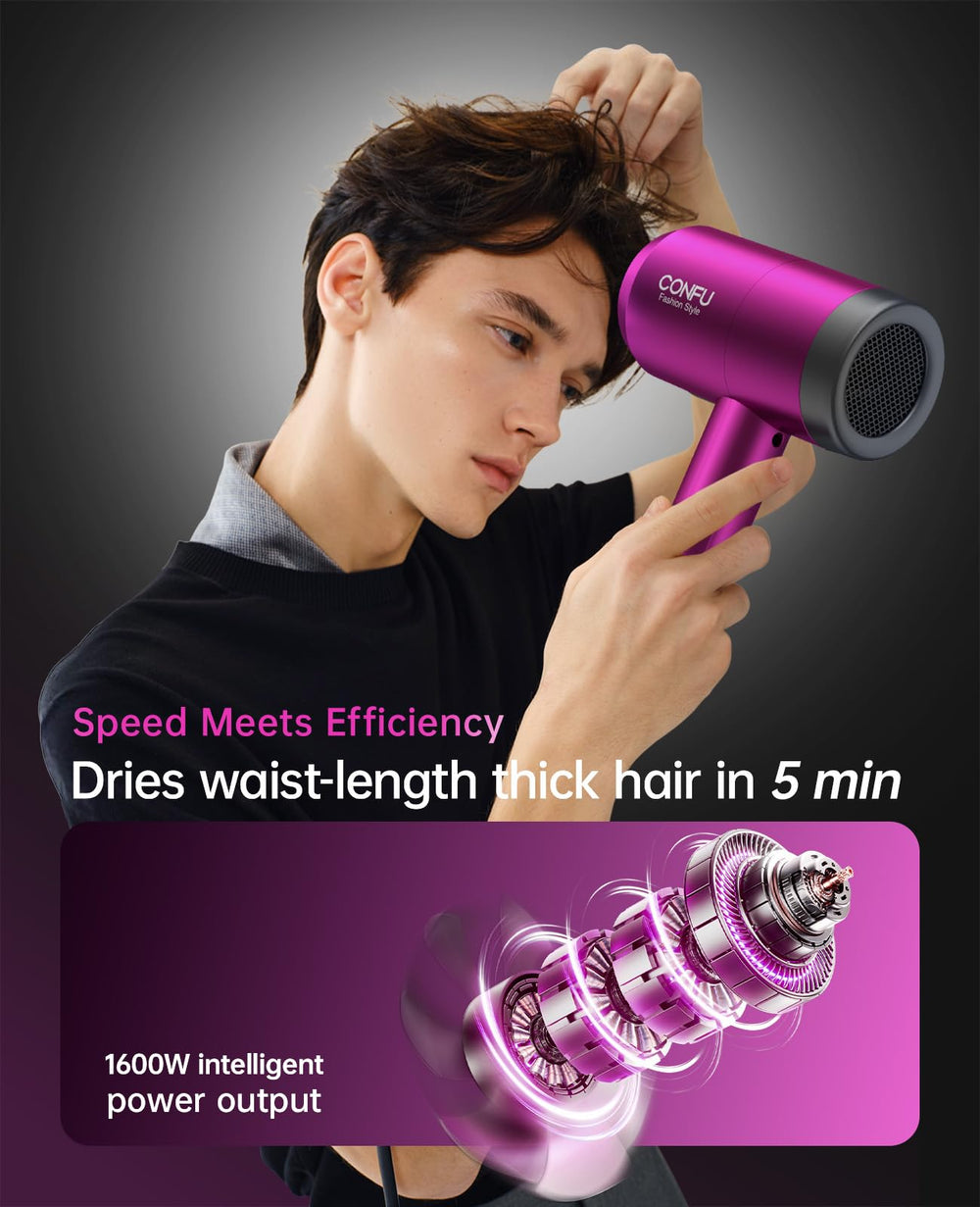 CONFU hair dryer with three heat settings and a roller slider for precise control.