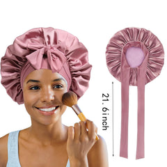 Confvrter frizz-free hair bonnet reduces friction for curls and long hair.