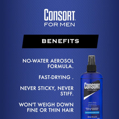 Consort hair spray non-aerosol formulation shown for clean versatile styling.