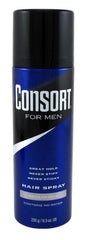 Consort hair spray side view can, compact 3-pack for easy sharing and travel.