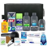Convenience Kits International Men’s Premium 20-Piece Kit in a black Dopp bag keeps grooming essentials organized.
