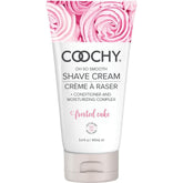 Coochy Shave Cream bottle closeup highlighting a gentle formula for sensitive skin