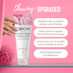 Close-up of Coochy Shave Cream foamy lather ready for smooth glide