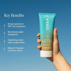 COOLA bottle demonstrates antioxidant-rich plant protection helps hydrate and nourish the skin barrier.