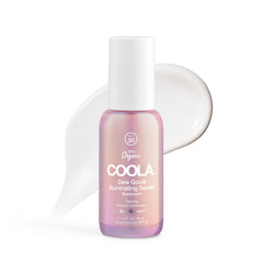 COOLA Organic Dew Good bottle closeup showing radiant hydration and glow