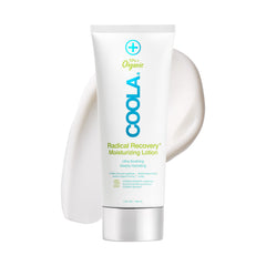 COOLA Radical Recovery after Sun bottle application showing soothing, hydrating relief after sun exposure.