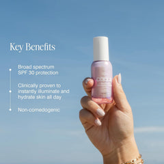 COOLA SPF 30 serum pump demonstrates daily sun protection and lightweight feel