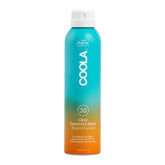 COOLA SPF 30 sunscreen spray bottle shows easy full-body coverage