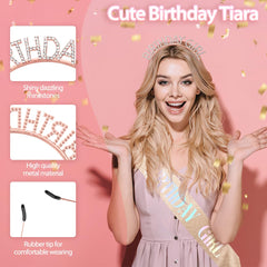 Coopyin cinta de cumpleaños en oro rosado, cómoda y ajustable para cualquier fiesta