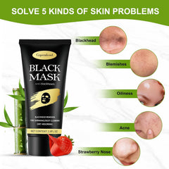 Coperalcool charcoal face mask application showing even coverage for deep cleansing.