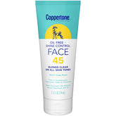 Coppertone oil-free shine-control sunscreen for the face, easy application with a non-greasy finish.