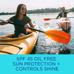 Coppertone oil-free shine-control sunscreen blends clear on all skin tones for a natural look.
