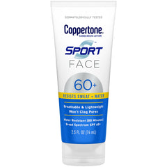 Coppertone Sport Face Sunscreen SPF 60+ bottle showing reliable protection for outdoor workouts
