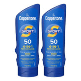 Coppertone Sport Protector Solar Lotion, botella vertida, ideal para uso al aire libre con cobertura constante.