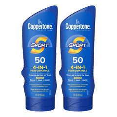 Coppertone Sport Protector Solar Lotion, botella vertida, ideal para uso al aire libre con cobertura constante.