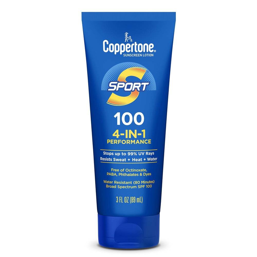 Coppertone Sport SPF 100, botella de 3 onzas para uso deportivo en exteriores.