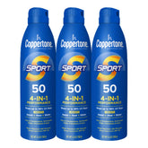 Coppertone Sport SPF50 con aplicación continua para cobertura rápida y uniforme.
