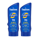 Coppertone Sport SPF 70, botella frontal, protección constante para actividades al aire libre.