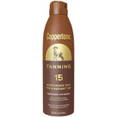 Coppertone tanning sunscreen spray bottle for easy, even coverage on skin.
