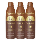 Coppertone tanning sunscreen spray shows even coverage with a fine mist.