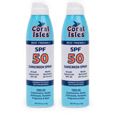 Coral Isles SPF50 spray bottle pour for quick, even coverage.