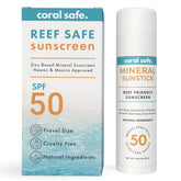 Barrita facial Coral Safe con SPF 50 en envase compacto, protección mineral para la piel.