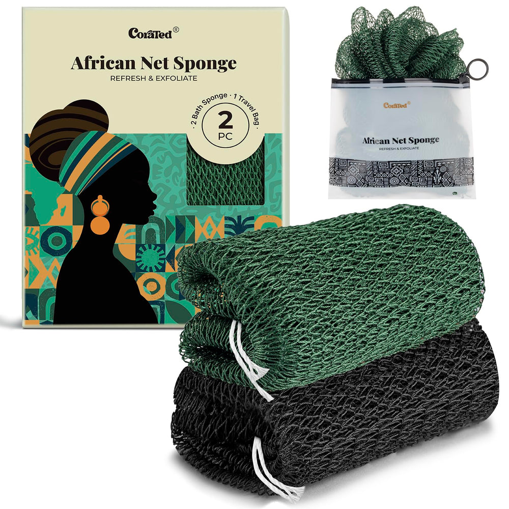 Esponja CORATED de red africana con nudos para exfoliación profunda.
