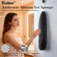 Esponja CORATED de red africana con diseño elástico para alcanzar la espalda.
