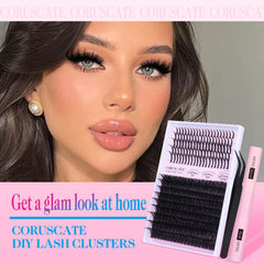 CORUSCATE 100D volume lashes 12–20mm for full wispy look.