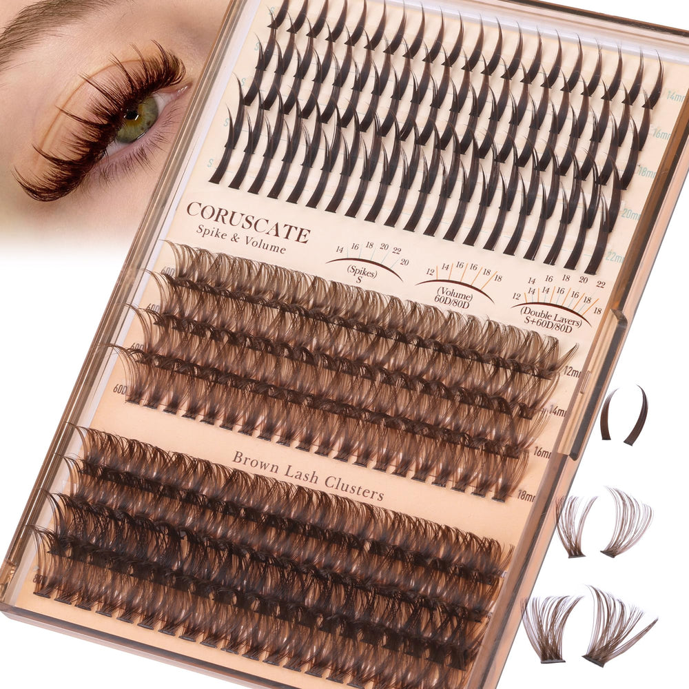 CORUSCATE brown lash clusters with spikes 60D80D for layered drama and hair harmony
